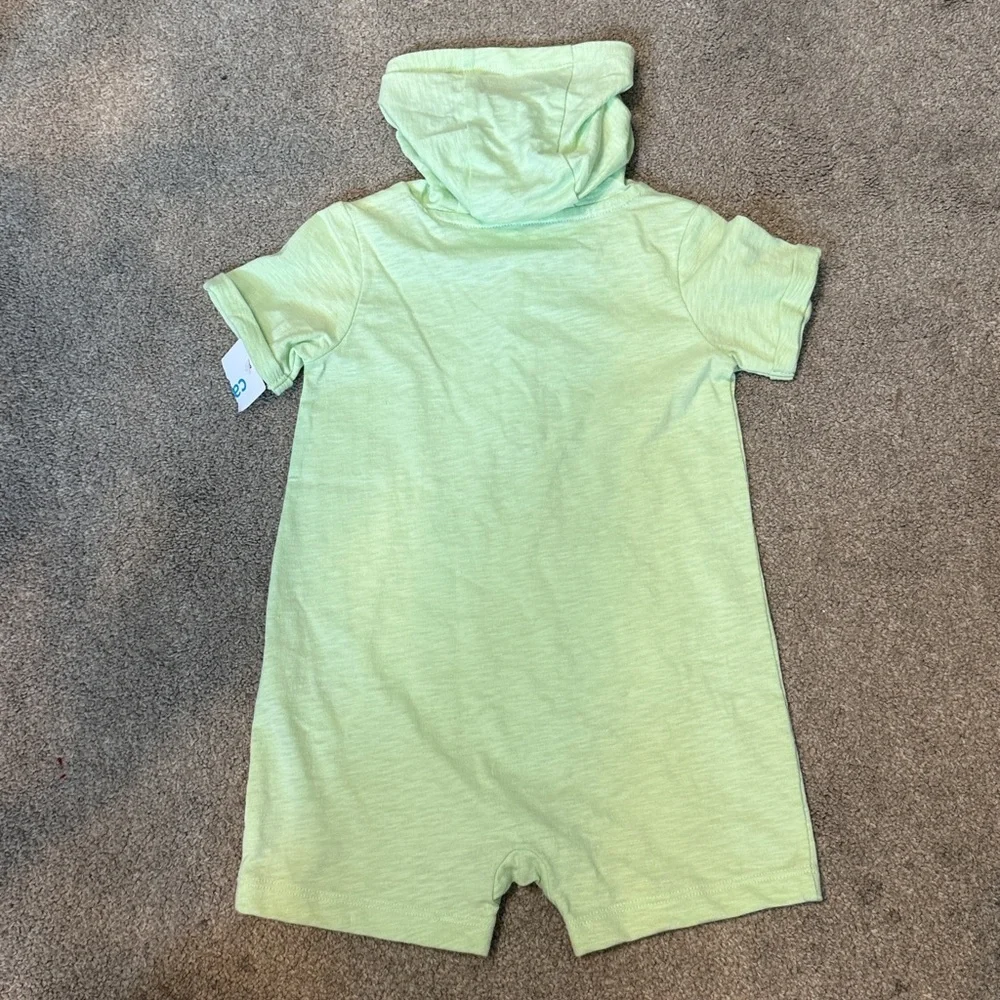 Carters Neon Green Short Sleeve Hooded Romper Size 18 M